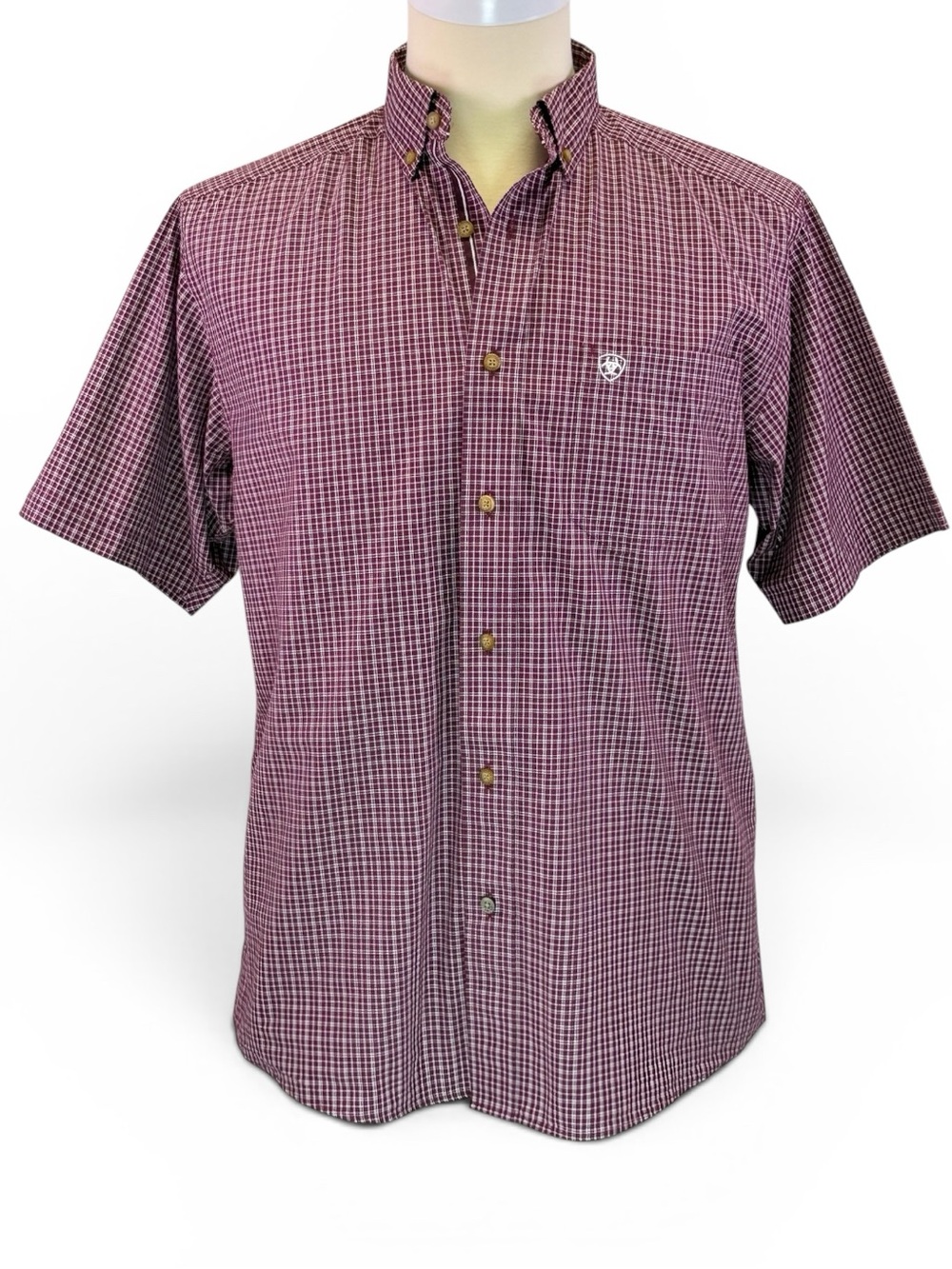 Ariat Pro Series Short Sleeve Button Down Maroon Plaid Size M
